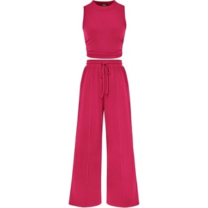 BTFBM 2 Piece Outfits For Women Airport Travel Outfit(Rose Red)