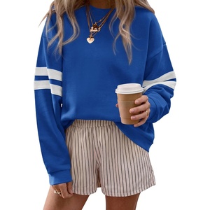BTFBM Varsity Striped Sweatshirt Womens Long Sleeve Tops(Blue)