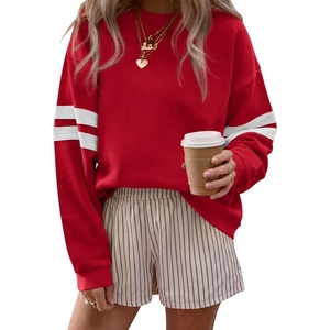 BTFBM Varsity Striped Sweatshirt Womens Long Sleeve Tops(Red)