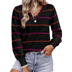 BTFBM Womens Sweaters Striped Pullover Tops(Black)