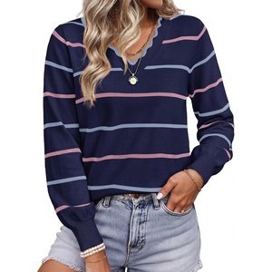 BTFBM Womens Sweaters Striped Pullover Tops(Navy Blue)