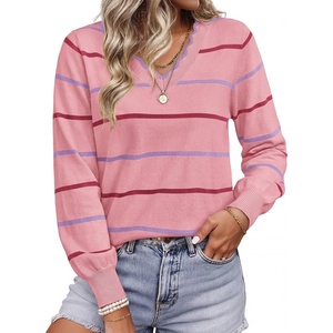 BTFBM Womens Sweaters Striped Pullover Tops(Pink)