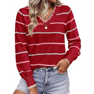 BTFBM Womens Sweaters Striped Pullover Tops(Red)