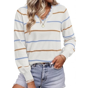 BTFBM Womens Sweaters Striped Pullover Tops(White)