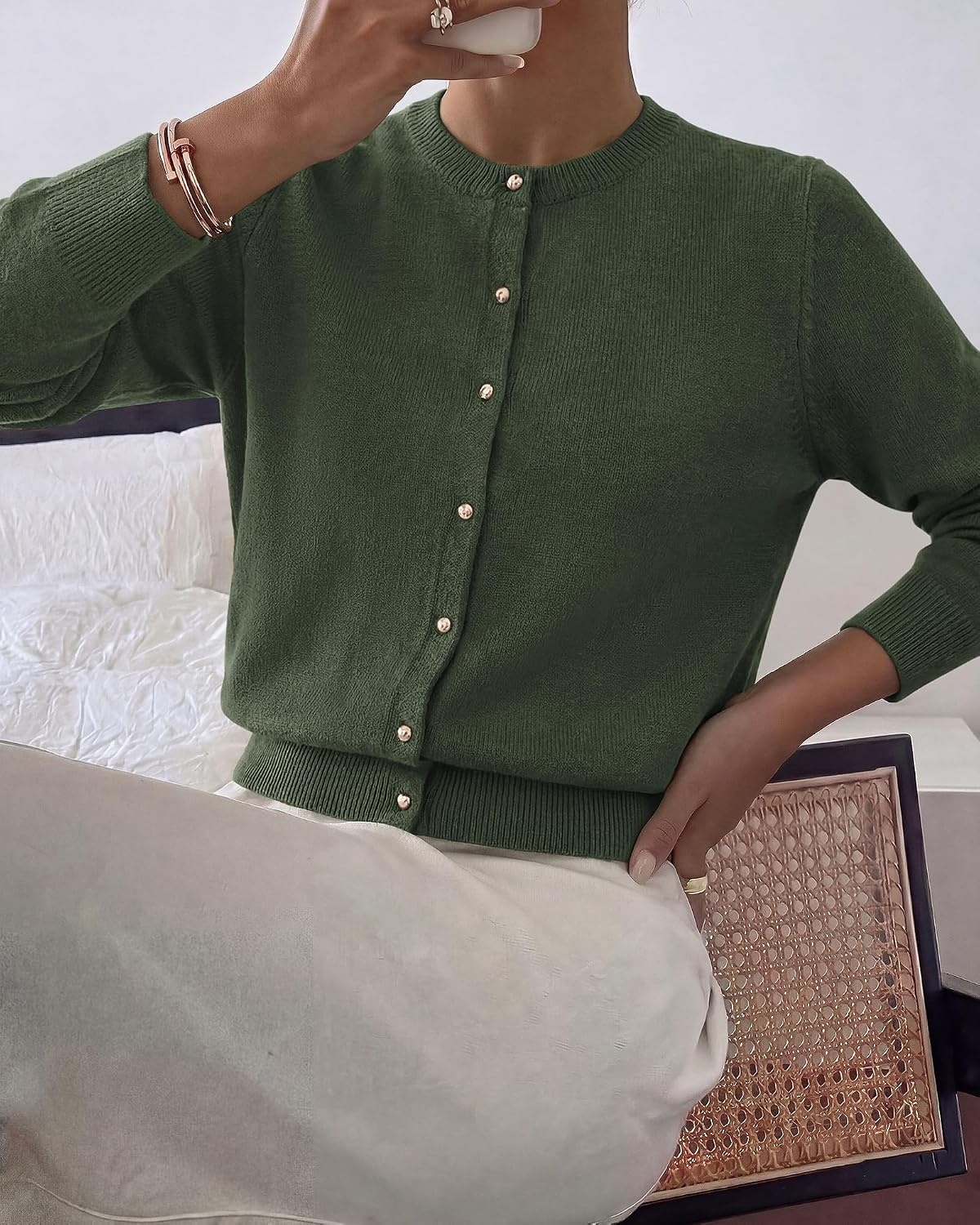 image:imageBTFBM Button Cardigan Sweaters for Women Fall Clothes 2026Army Green