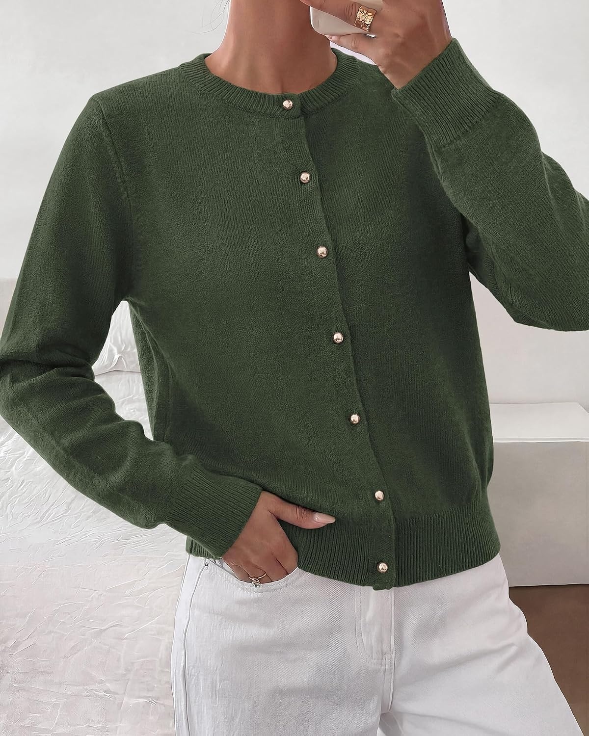 image:imageBTFBM Button Cardigan Sweaters for Women Fall Clothes 2026Army Green