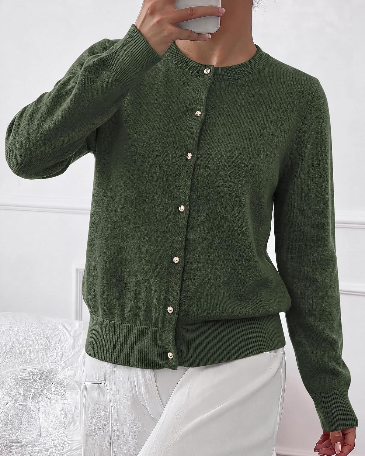 image:imageBTFBM Button Cardigan Sweaters for Women Fall Clothes 2026Army Green