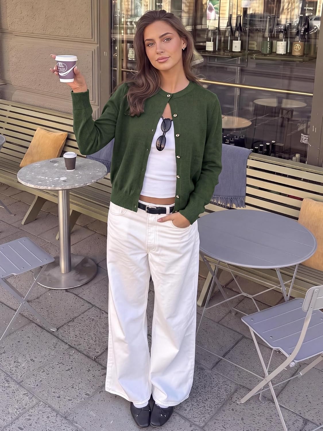 image:imageBTFBM Button Cardigan Sweaters for Women Fall Clothes 2026Army Green