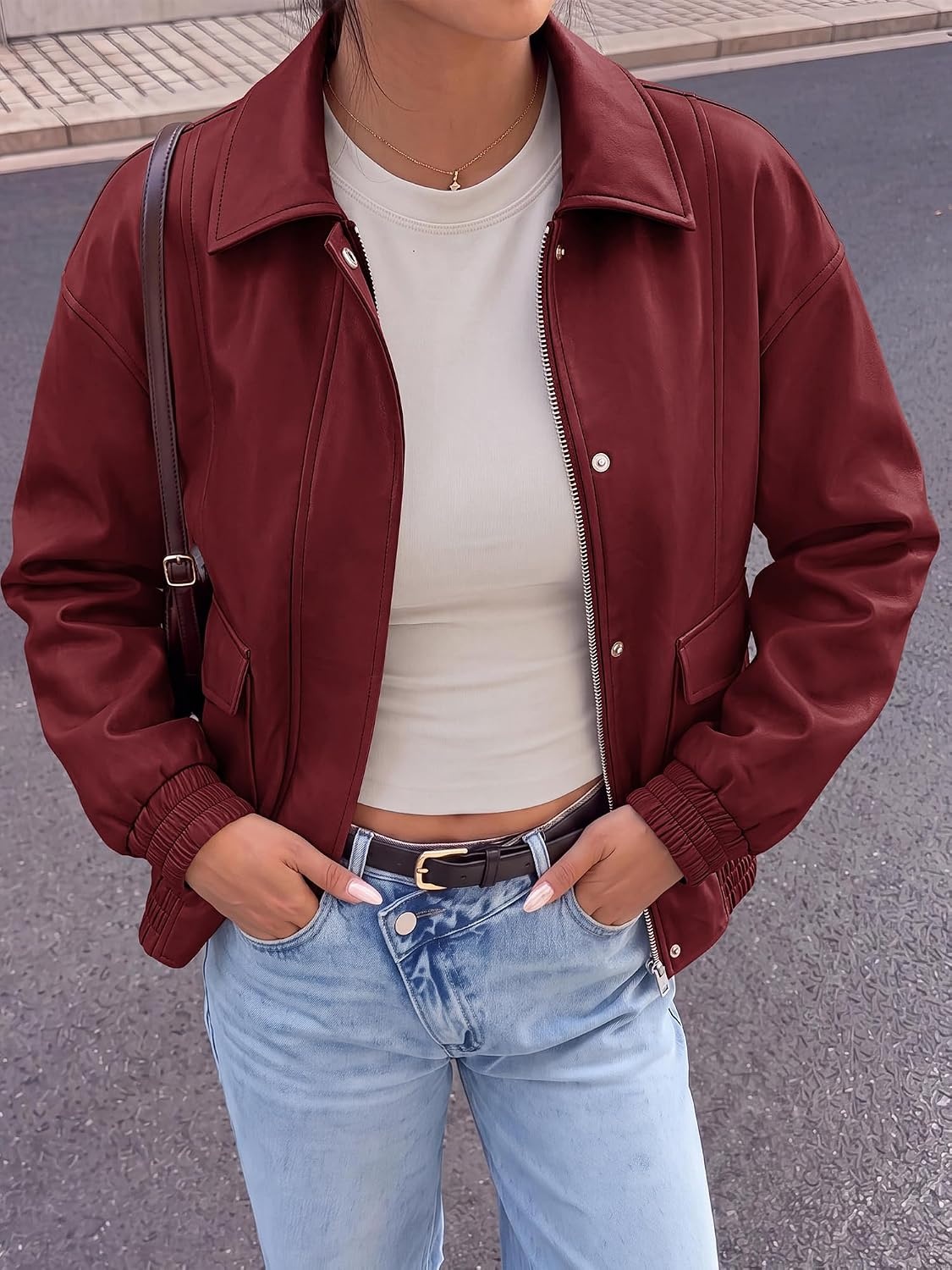 image:imageBTFBM Faux Leather Jacket Women Fall Clothes 2026Burgundy