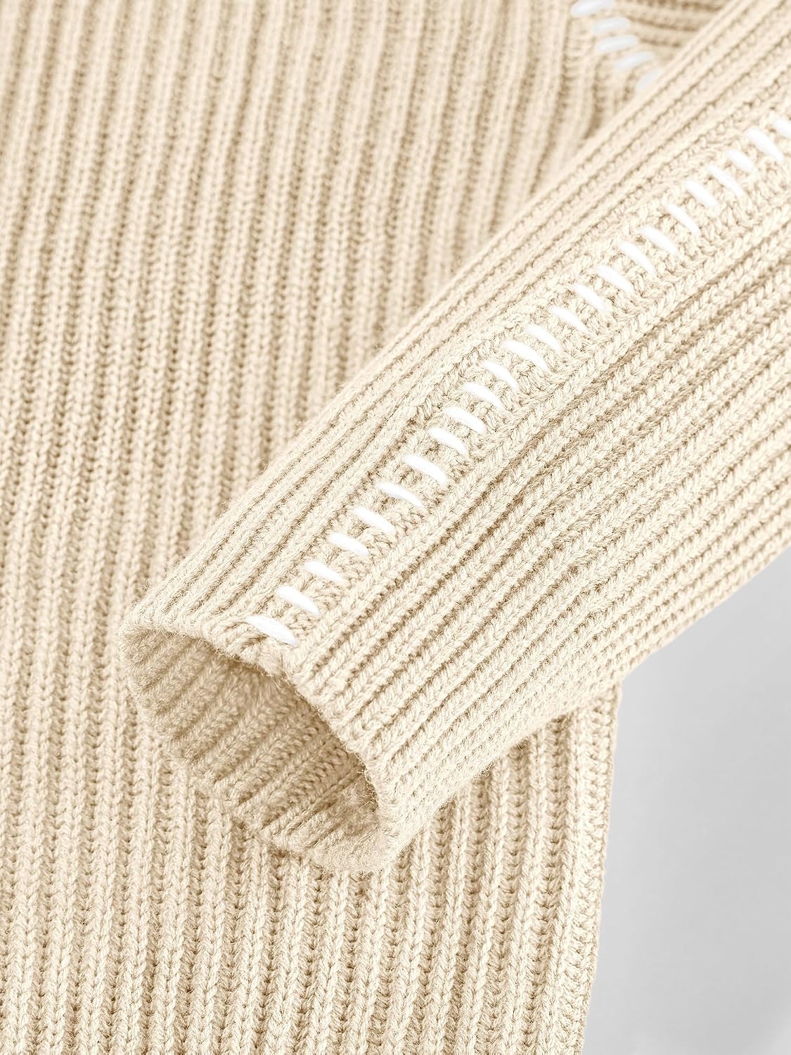 image:imageBTFBM Womens Oversized Sweaters Contrast Chunky Knit SweaterBeige