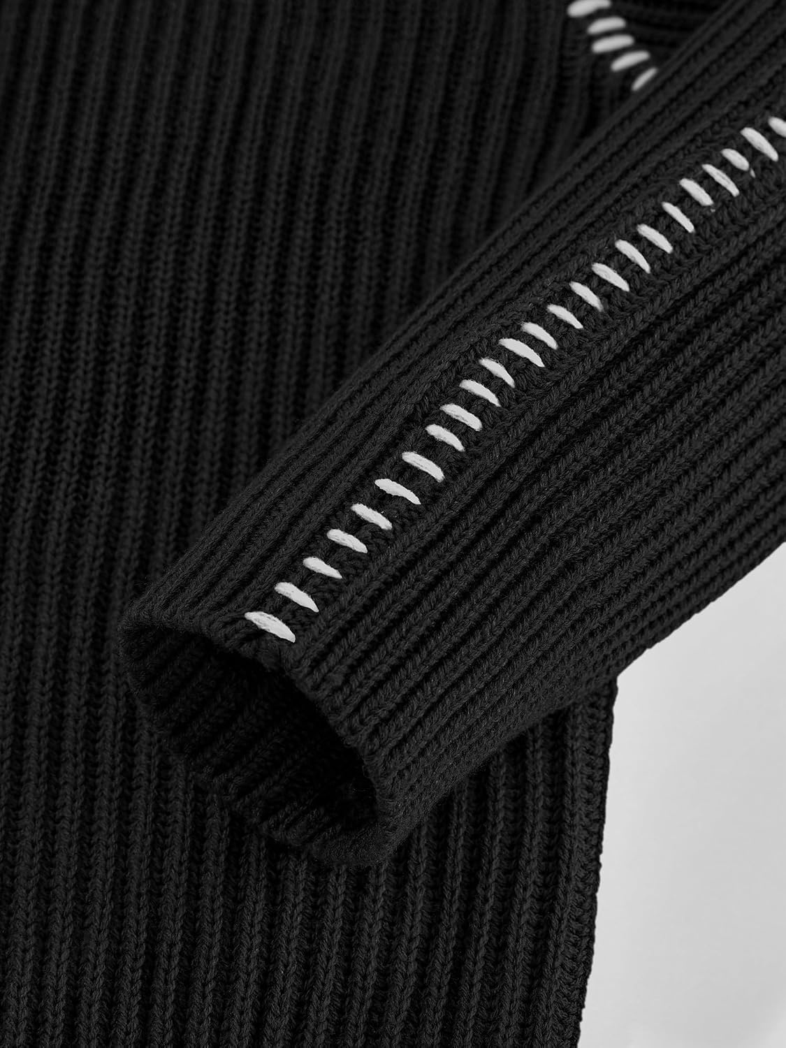 image:imageBTFBM Womens Oversized Sweaters Contrast Chunky Knit SweaterBlack