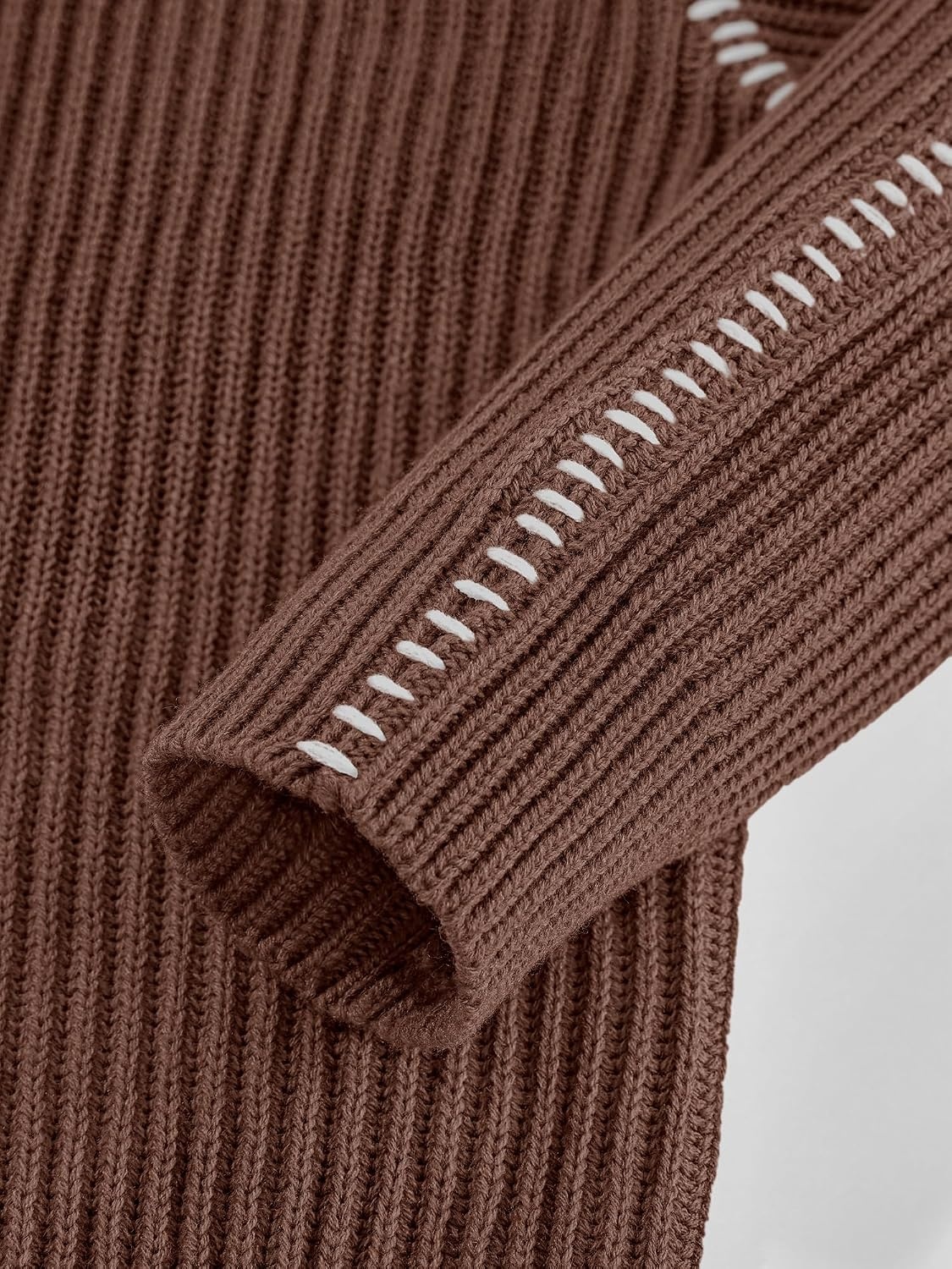 image:imageBTFBM Womens Oversized Sweaters Contrast Chunky Knit SweaterBrown
