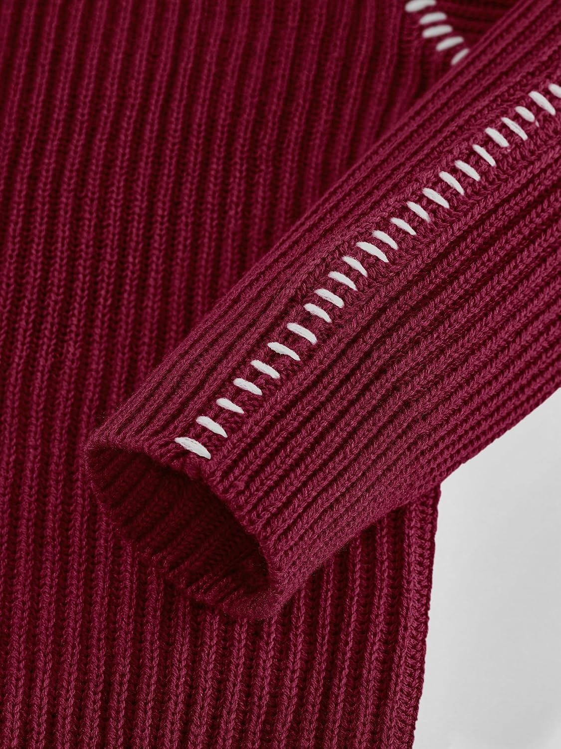 image:imageBTFBM Womens Oversized Sweaters Contrast Chunky Knit SweaterBurgundy