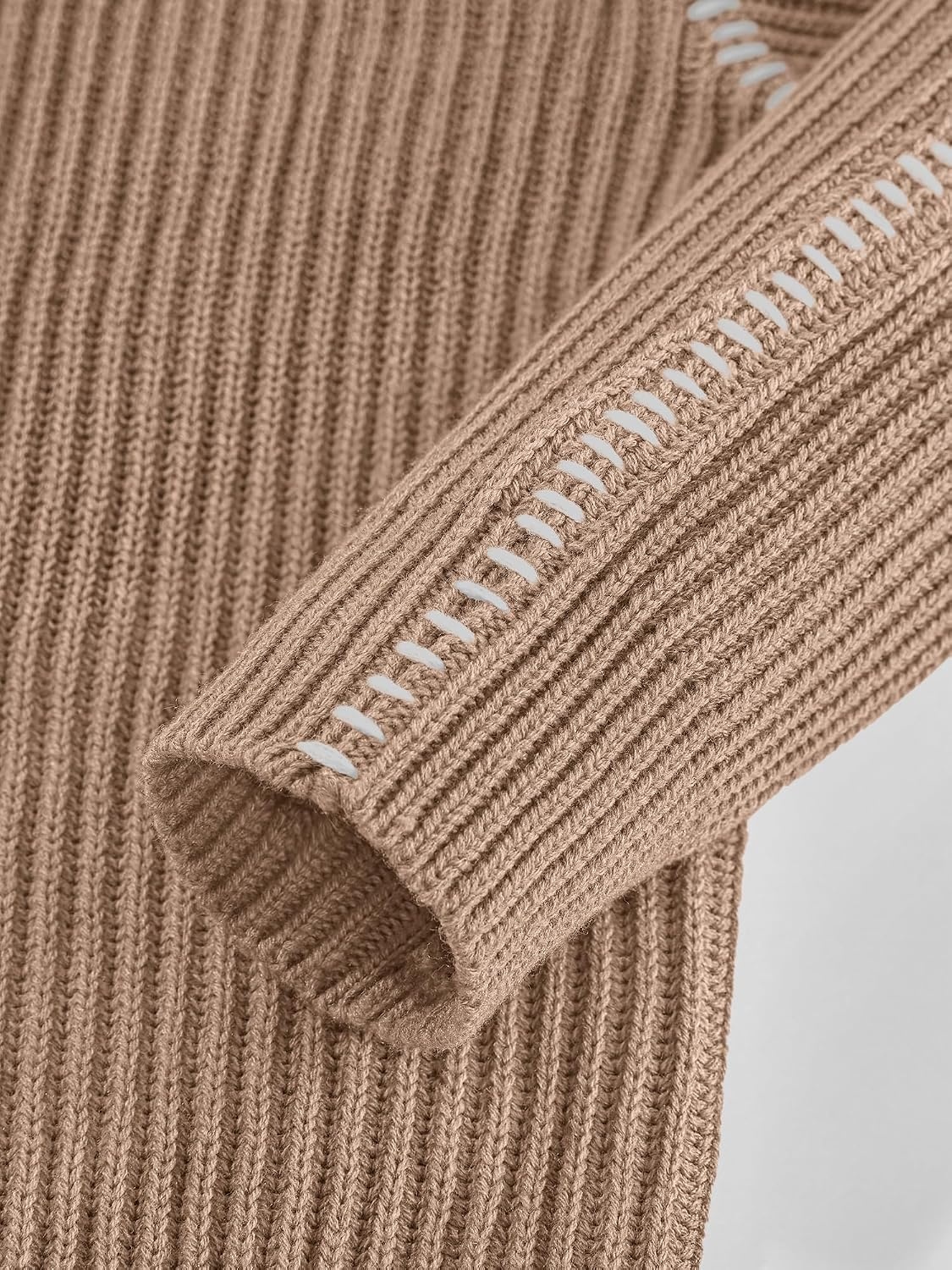 image:imageBTFBM Womens Oversized Sweaters Contrast Chunky Knit SweaterKhaki