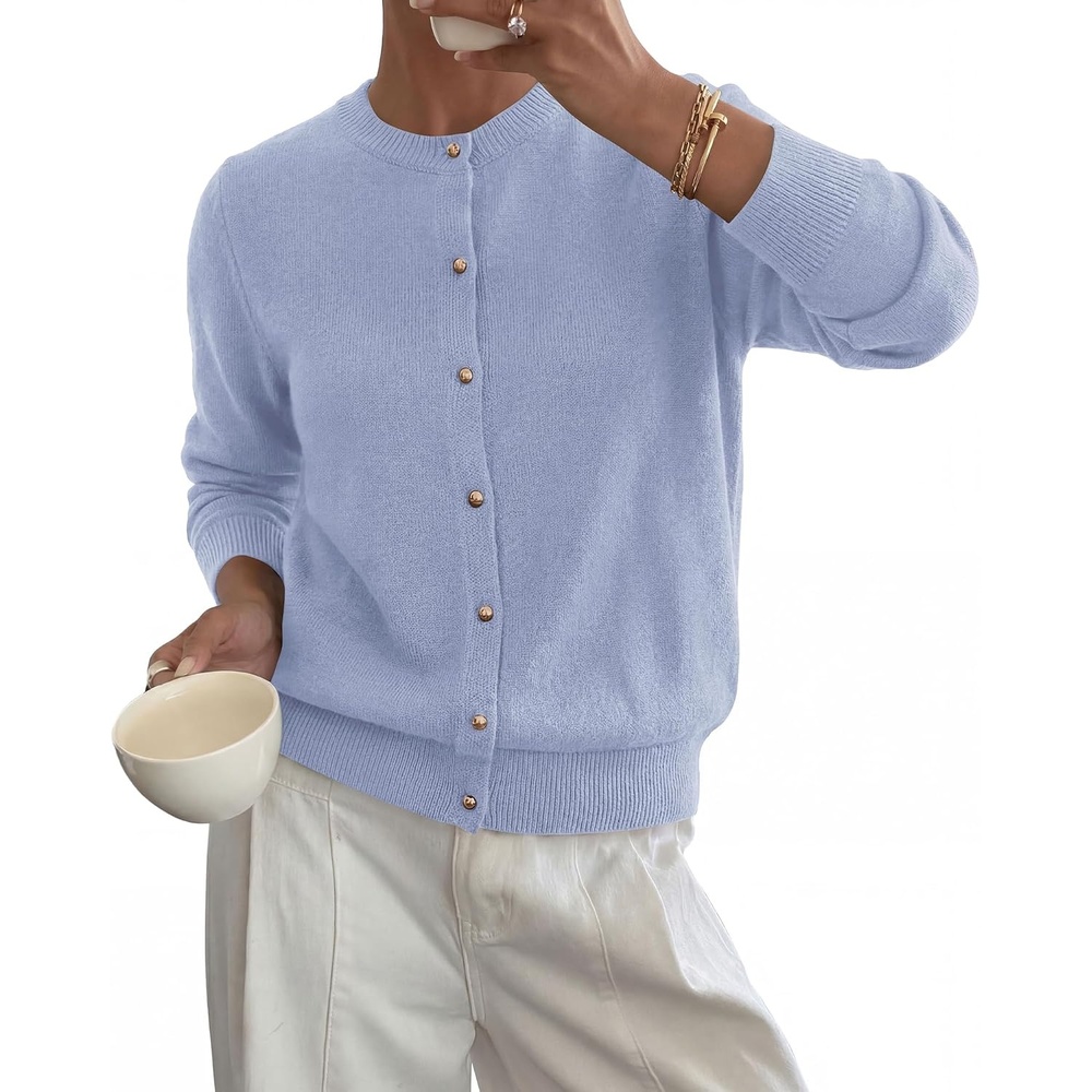 image:imageBTFBM Button Cardigan Sweaters for Women Fall Clothes 2026Light Blue