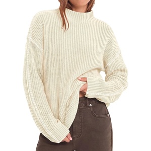 BTFBM Womens Oversized Sweaters Contrast Chunky Knit Sweater(Beige)