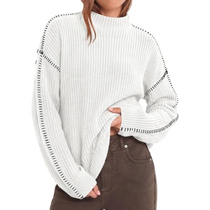 BTFBM Womens Oversized Sweaters Contrast Chunky Knit Sweater(White)