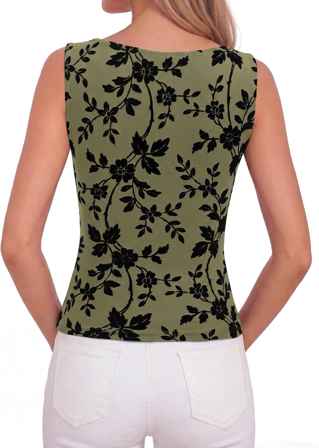 image:imageBTFBM Womens Tank Tops Mesh Floral ShirtsArmy Green