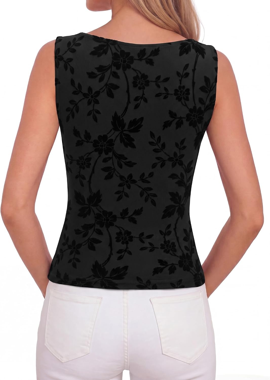 image:imageBTFBM Womens Tank Tops Mesh Floral ShirtsBlack