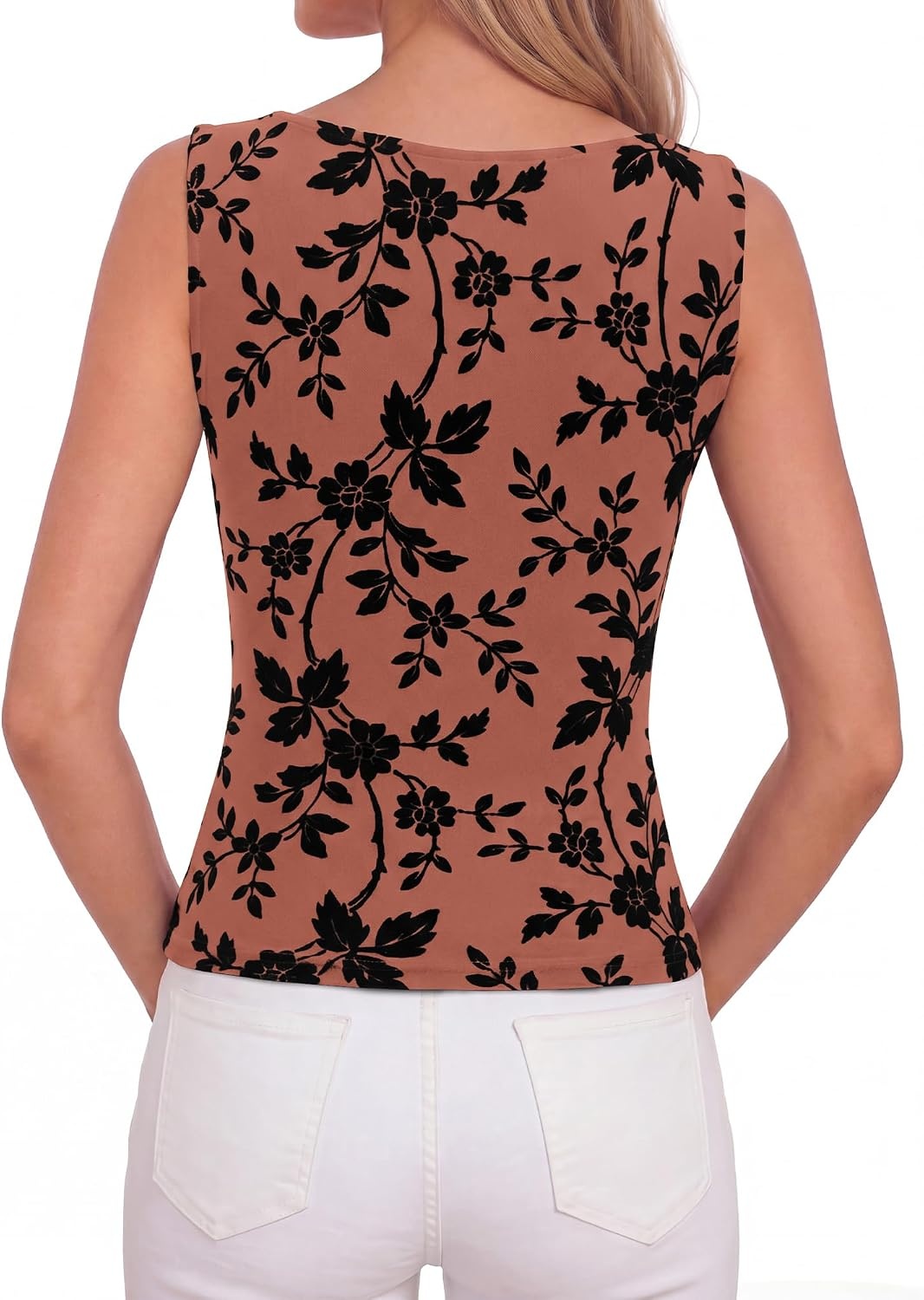 image:imageBTFBM Womens Tank Tops Mesh Floral ShirtsBrown