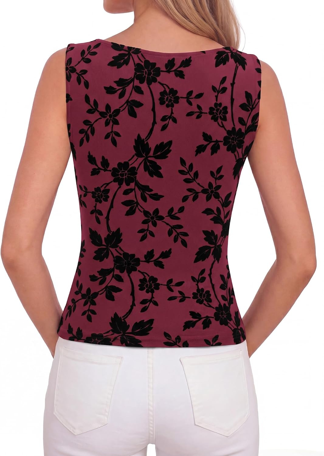 image:imageBTFBM Womens Tank Tops Mesh Floral ShirtsBurgundy