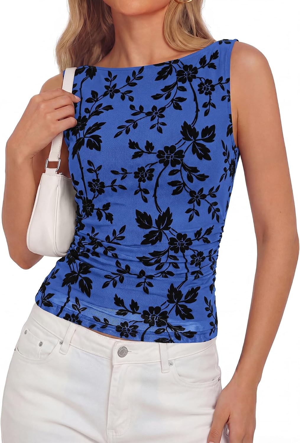 image:imageBTFBM Womens Tank Tops Mesh Floral ShirtsRoyal Blue