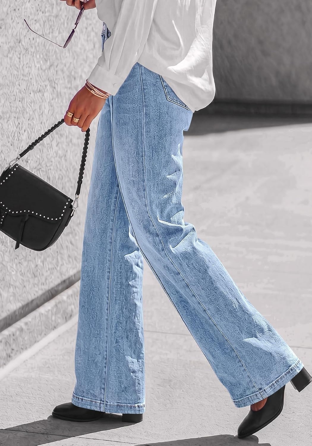image:imageBTFBM Front Seam Stretchy Wide Straight Leg Jeans for Women Trendy 2026Beau Blue