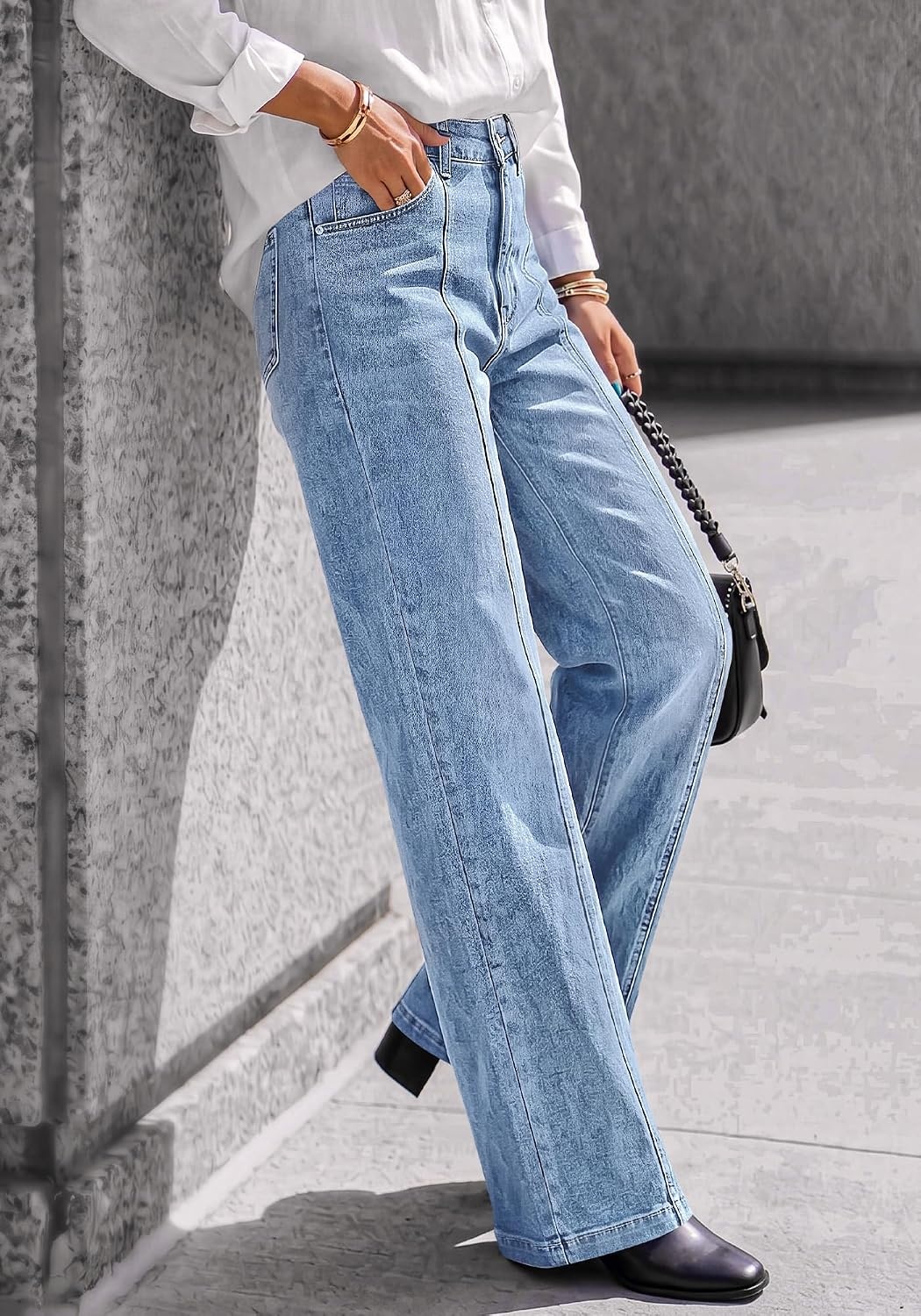 image:imageBTFBM Front Seam Stretchy Wide Straight Leg Jeans for Women Trendy 2026Beau Blue