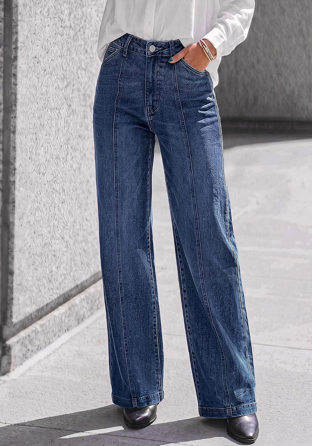 image:imageBTFBM Front Seam Stretchy Wide Straight Leg Jeans for Women Trendy 2026Navy