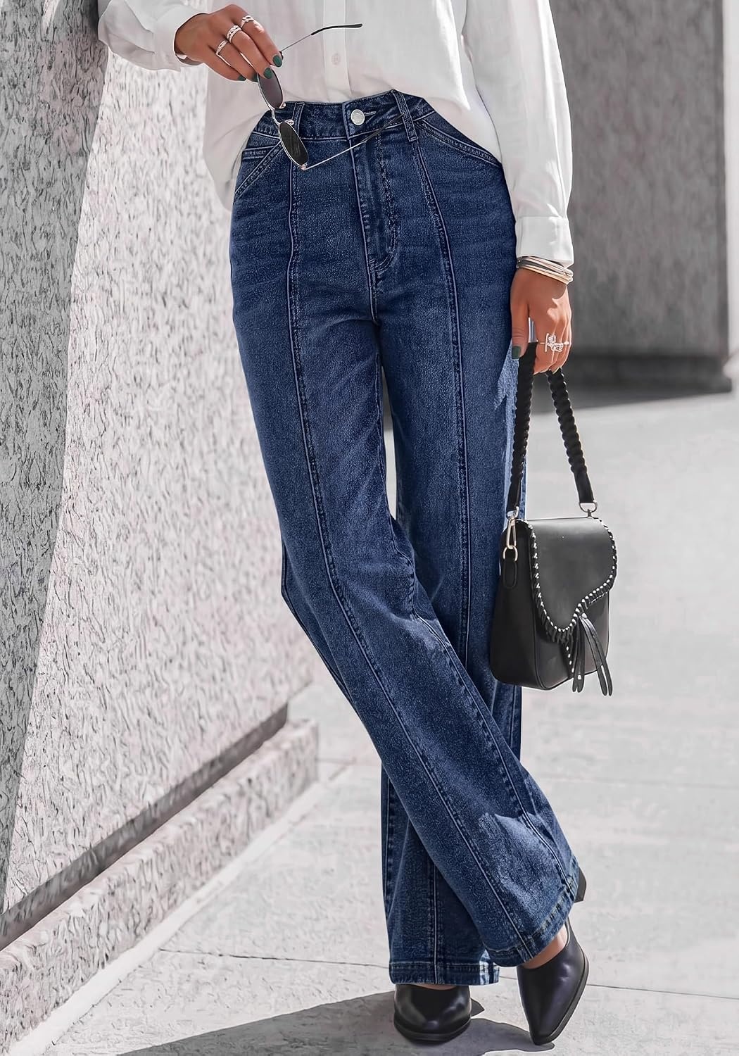 image:imageBTFBM Front Seam Stretchy Wide Straight Leg Jeans for Women Trendy 2026Navy
