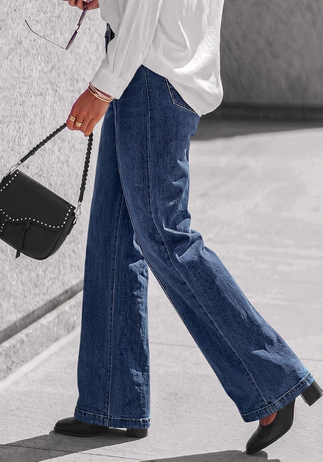 image:imageBTFBM Front Seam Stretchy Wide Straight Leg Jeans for Women Trendy 2026Navy