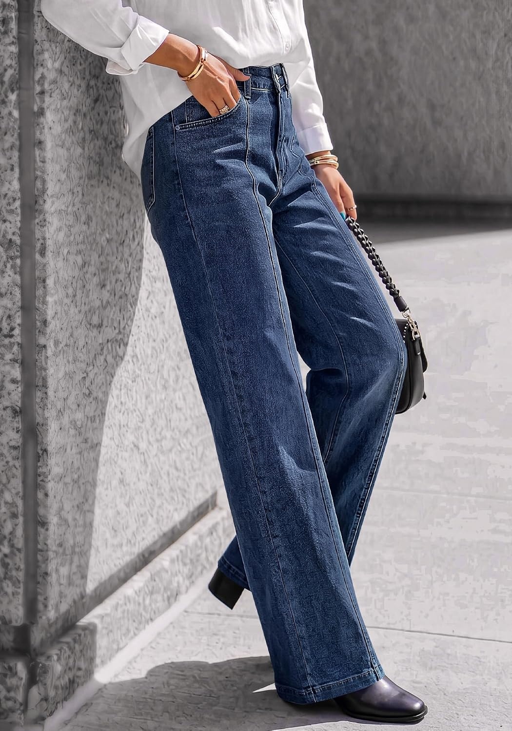 image:imageBTFBM Front Seam Stretchy Wide Straight Leg Jeans for Women Trendy 2026Navy