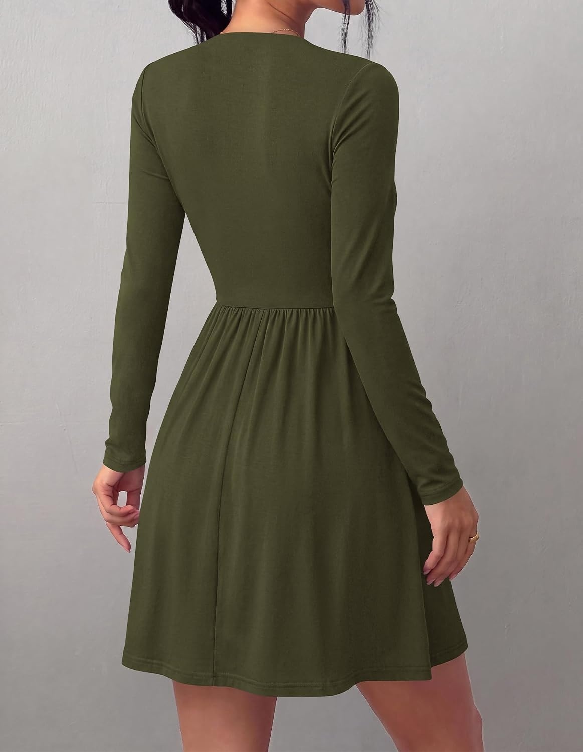 image:imageBTFBM Long Sleeve Dresses for Women Mock Neck A Line Flowy Mini DressArmy Green