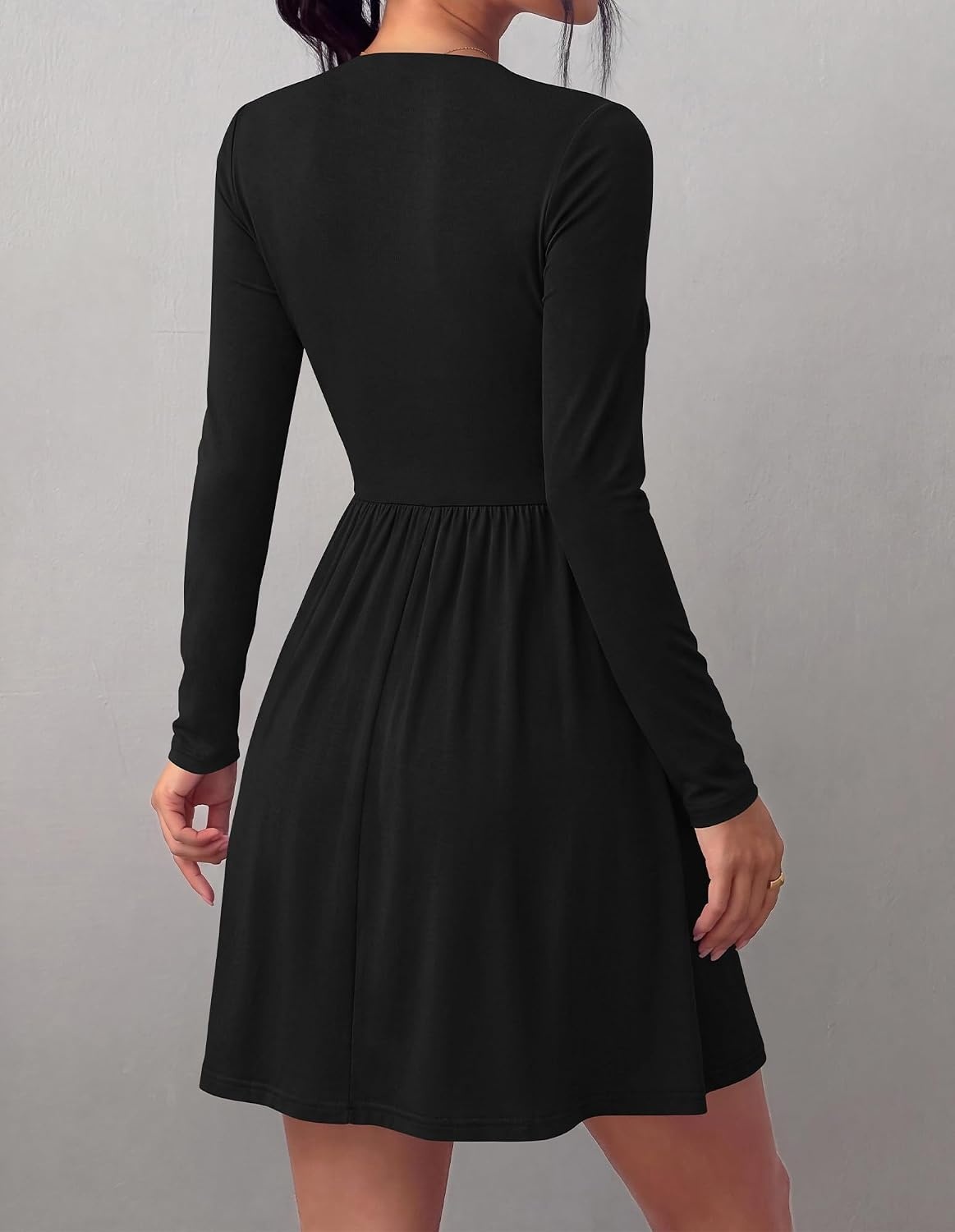 image:imageBTFBM Long Sleeve Dresses for Women Mock Neck A Line Flowy Mini DressBlack