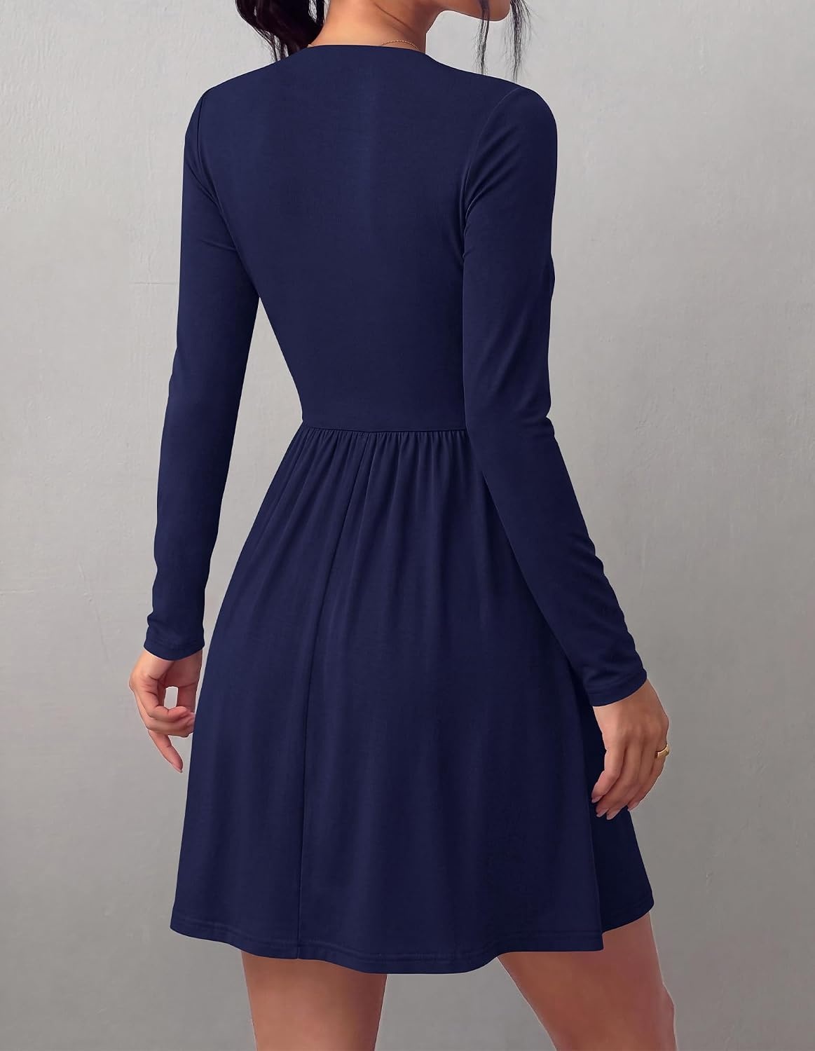 image:imageBTFBM Long Sleeve Dresses for Women Mock Neck A Line Flowy Mini DressNavy Blue