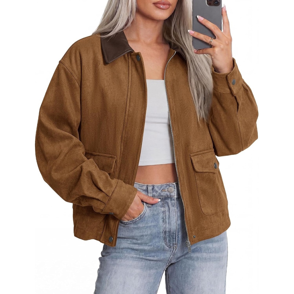 image:imageBTFBM Faux Suede Jacket Women Leather Lapel Zip Up Fall Outfits 2026Brown