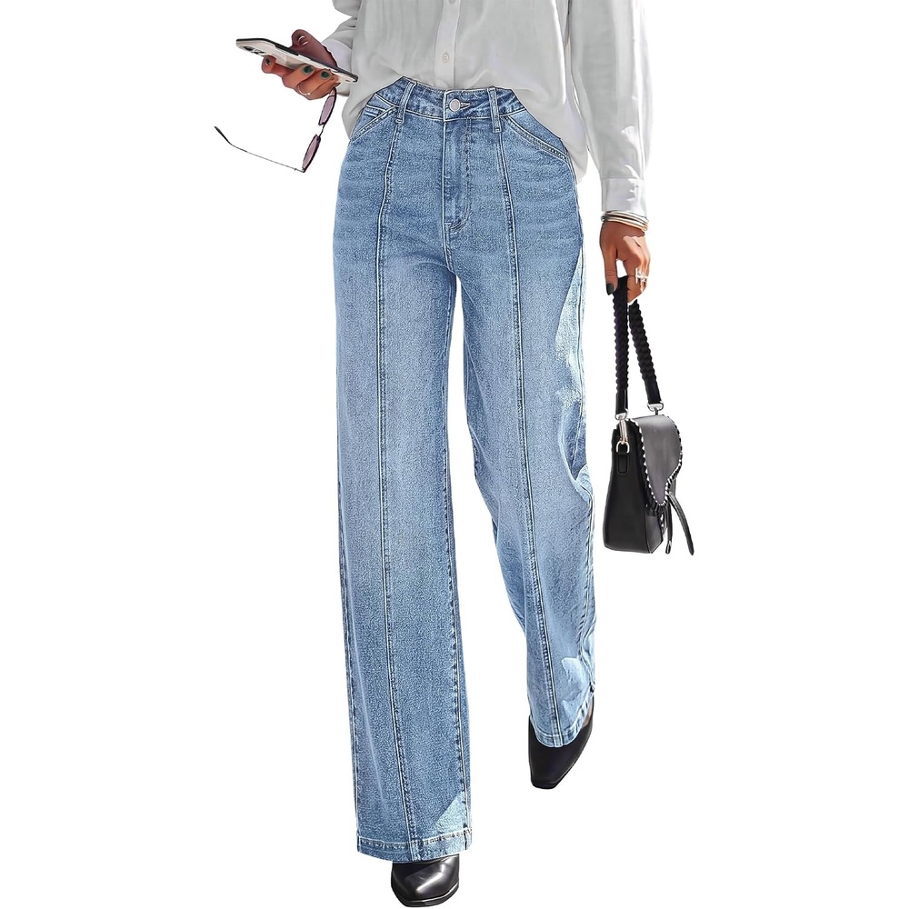 image:imageBTFBM Front Seam Stretchy Wide Straight Leg Jeans for Women Trendy 2026Beau Blue