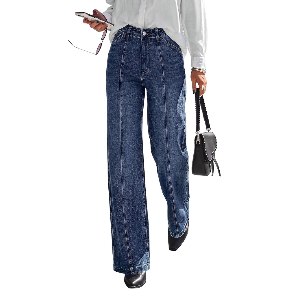 image:imageBTFBM Front Seam Stretchy Wide Straight Leg Jeans for Women Trendy 2026Navy