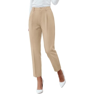 BTFBM Dress Pants Women Work Business Office Ankle Trousers Pockets(Light Khaki)