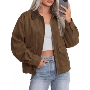BTFBM Faux Suede Jacket Women Leather Lapel Zip Up Fall Outfits 2026(Dark Brown)