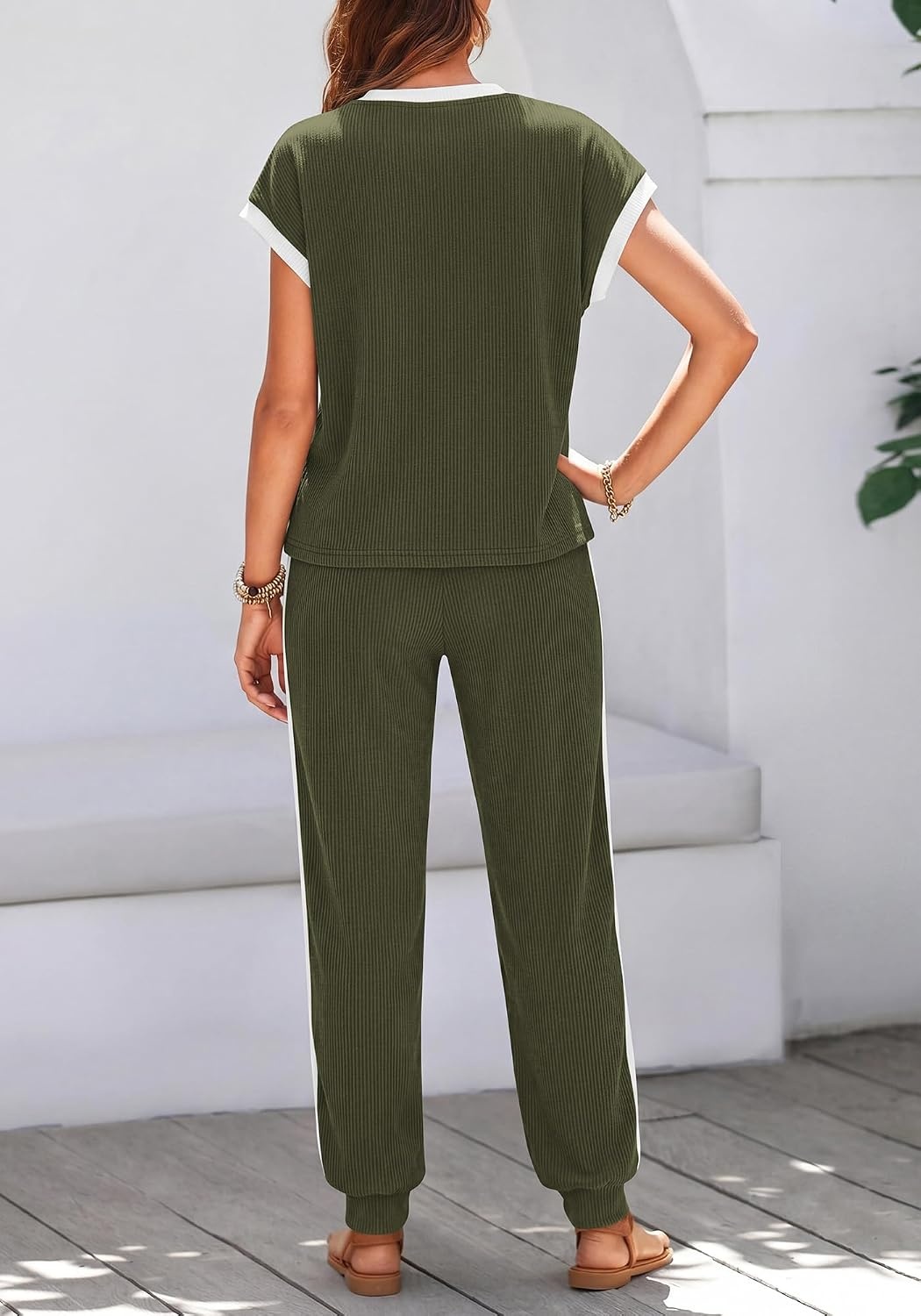 image:imageBTFBM 2 Piece Sets For Women Summer Lounge Set Airport Outfits TracksuitA Army Green