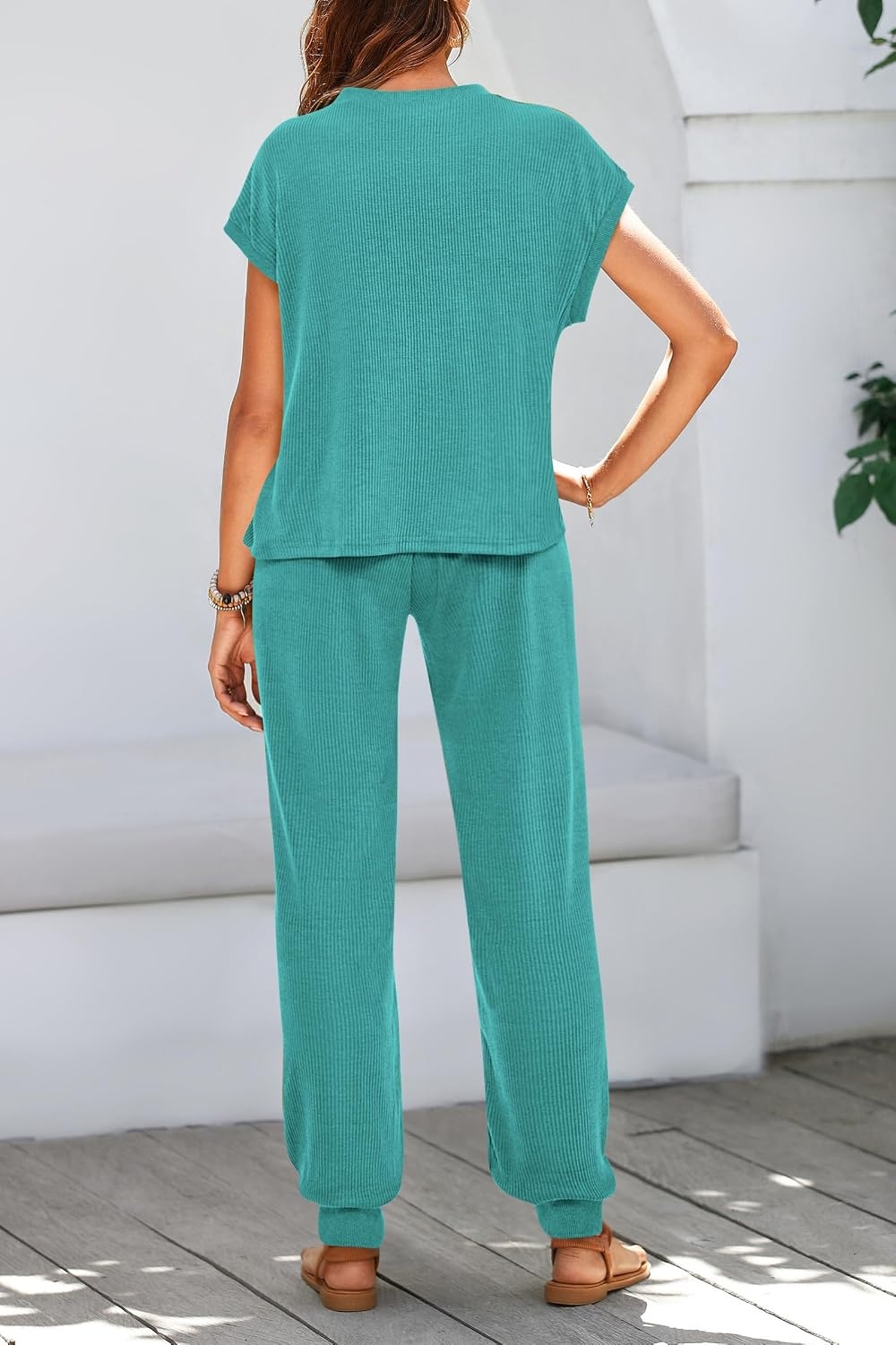 image:imageBTFBM 2 Piece Sets For Women Summer Lounge Set Airport Outfits TracksuitBlue Green