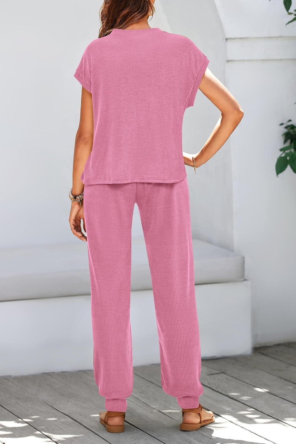 image:imageBTFBM 2 Piece Sets For Women Summer Lounge Set Airport Outfits TracksuitDark Pink