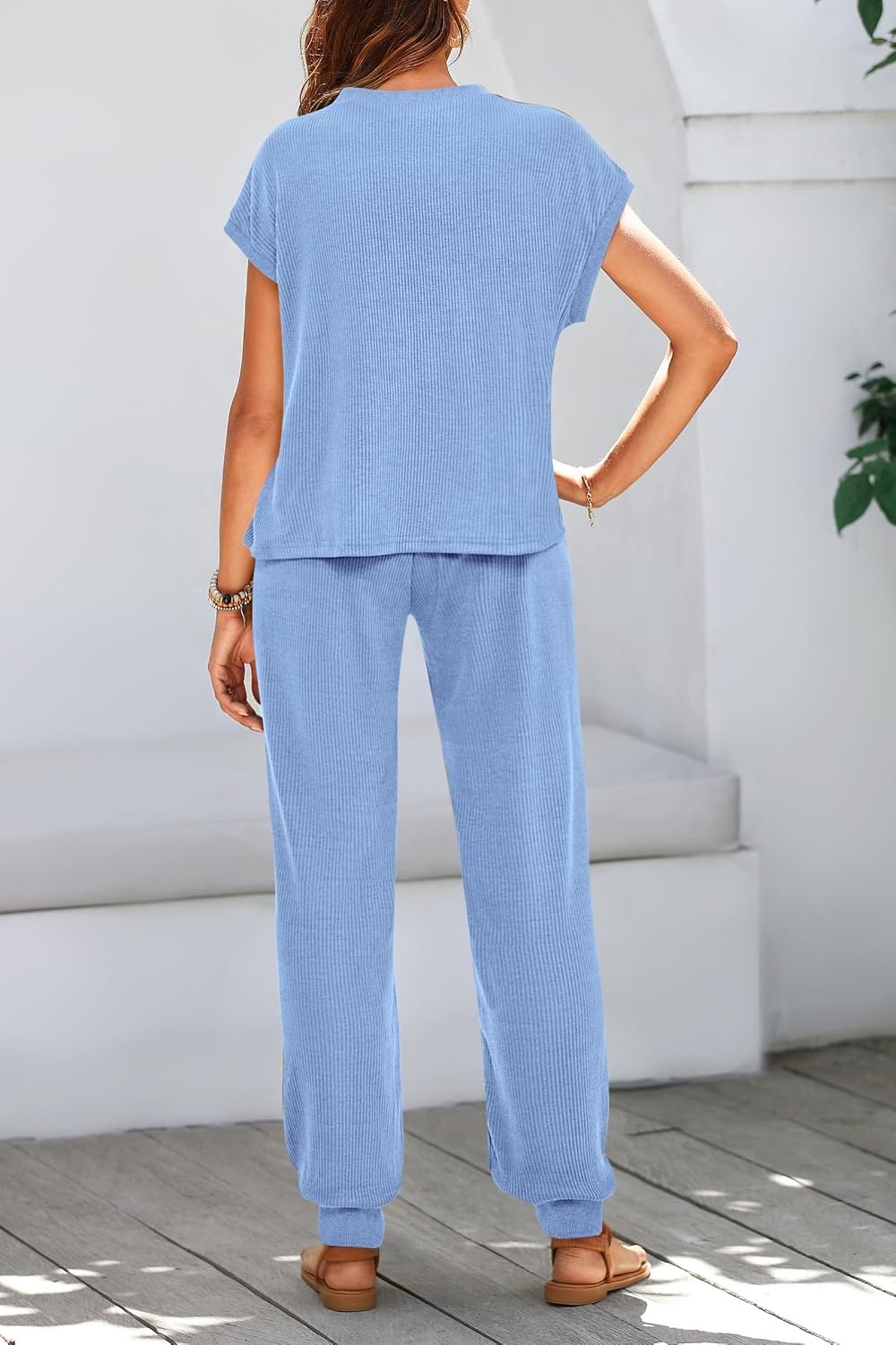 image:imageBTFBM 2 Piece Sets For Women Summer Lounge Set Airport Outfits TracksuitLight Blue