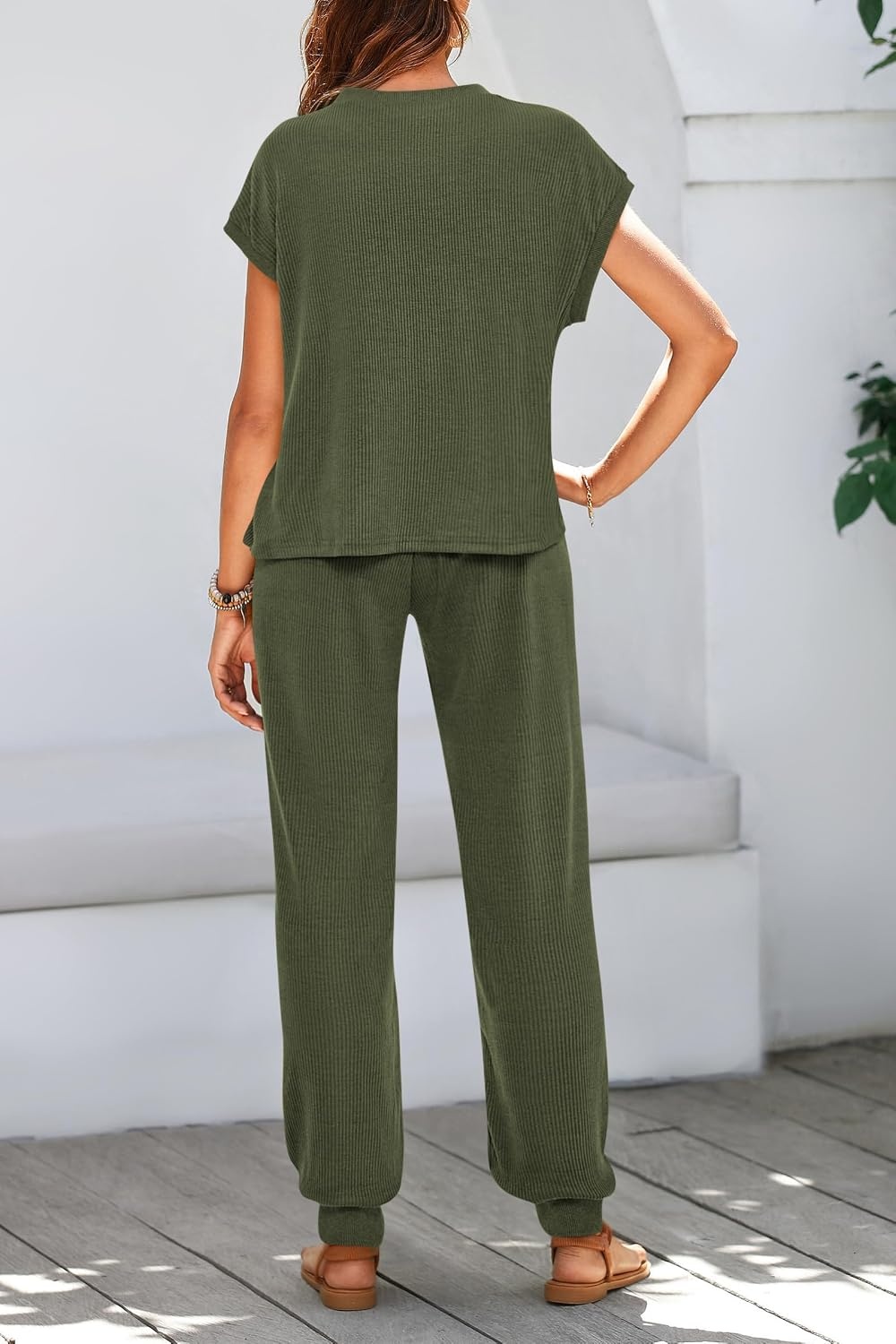 image:imageBTFBM 2 Piece Sets For Women Summer Lounge Set Airport Outfits TracksuitSolid Army Green