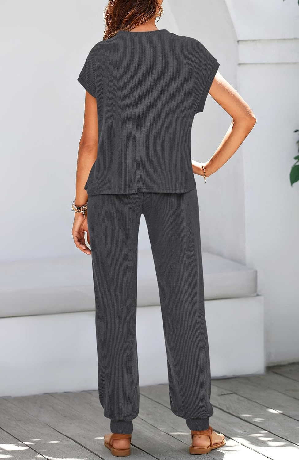 image:imageBTFBM 2 Piece Sets For Women Summer Lounge Set Airport Outfits TracksuitSolid Dark Grey