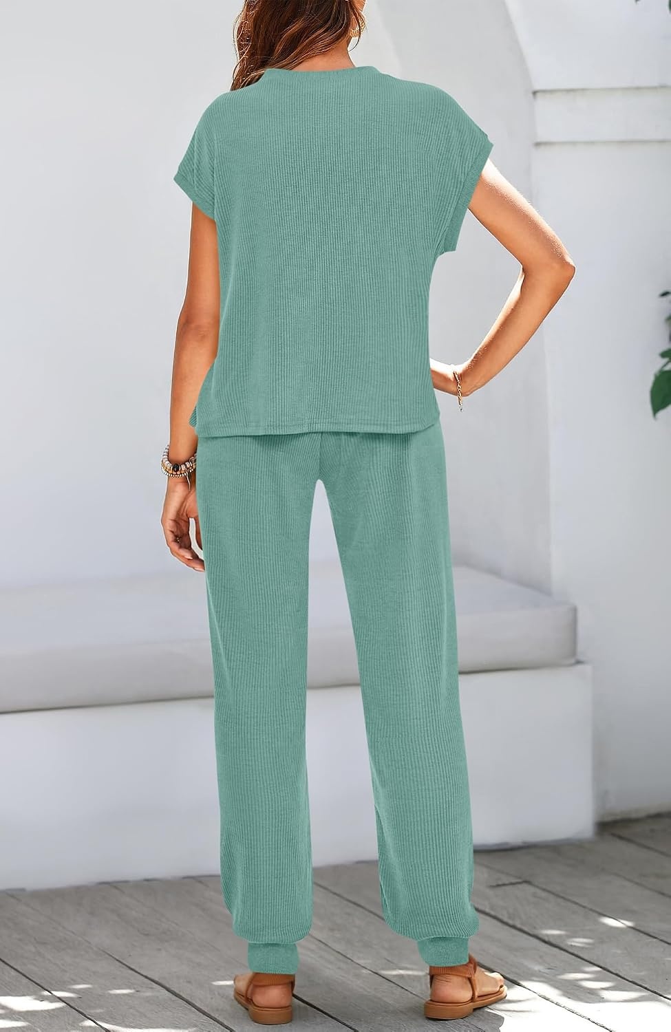 image:imageBTFBM 2 Piece Sets For Women Summer Lounge Set Airport Outfits TracksuitSolid Fruit Green