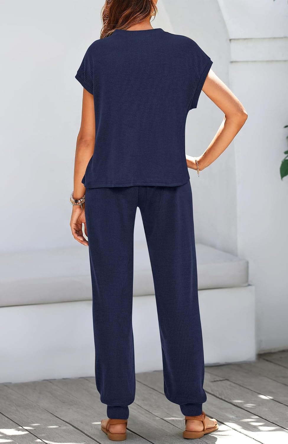 image:imageBTFBM 2 Piece Sets For Women Summer Lounge Set Airport Outfits TracksuitSolid Navy