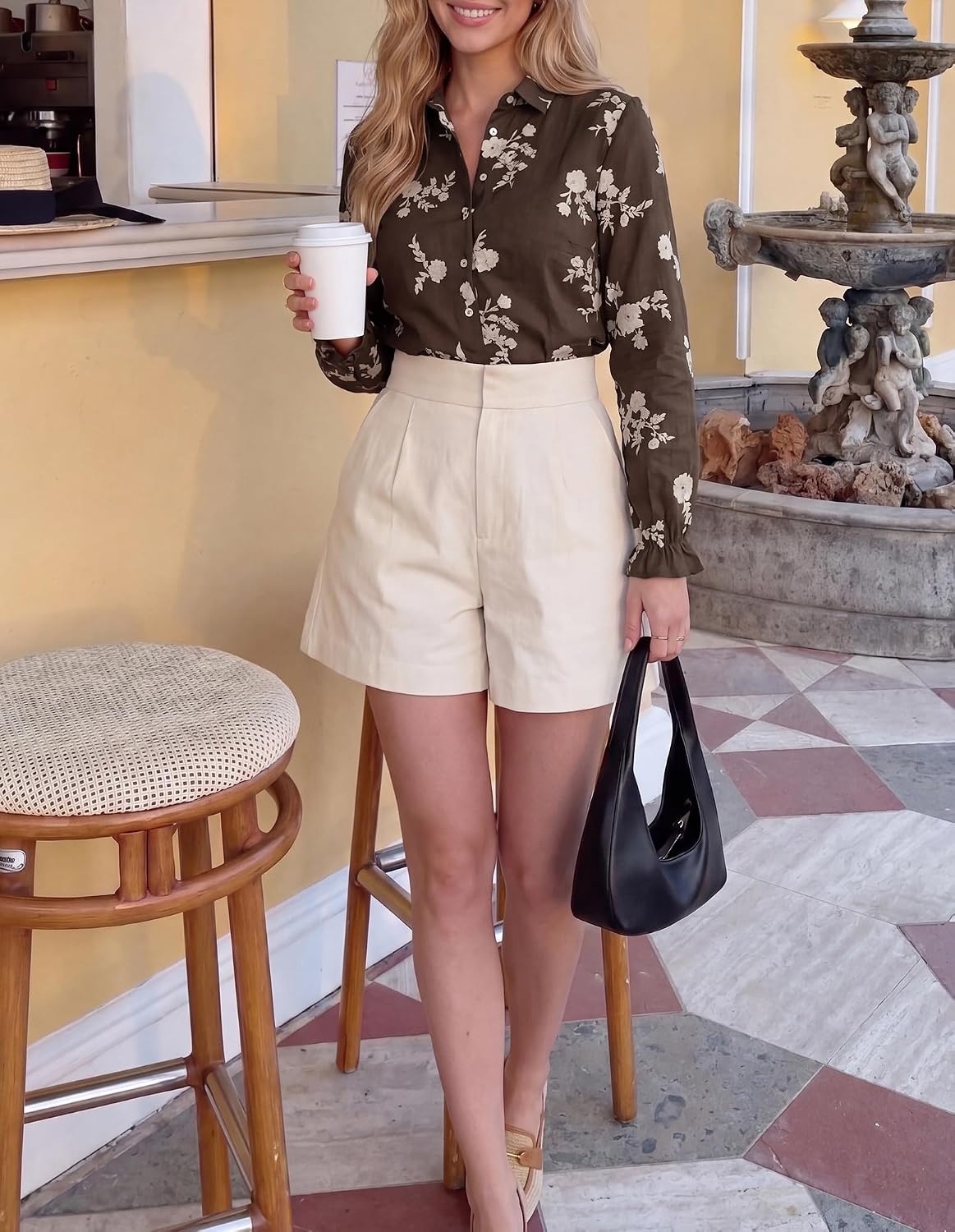 image:imageBTFBM Boho Floral Embroidered Long Sleeve Blouses for Women Dressy CasualBrown