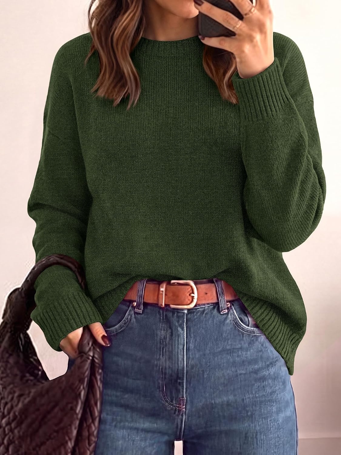 image:imageBTFBM Oversized Sweaters for Women Fall Clothes Crewneck Winter OutfitsArmy Green